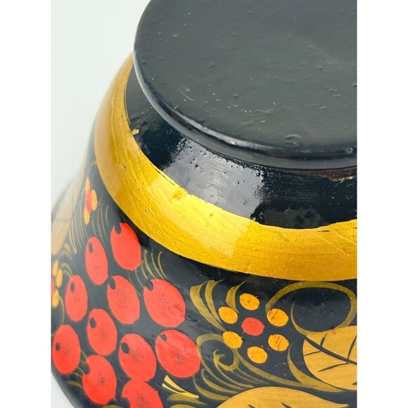 Vintage USSR Russian Wooden Lacquered Small Bowls Set of 2 Red Berries Gold Blck - Picture 12 of 16